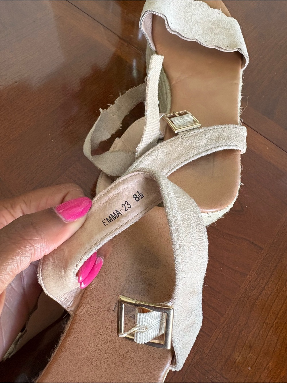 Women’s Cream Espadrille Platform Sandals with Scalloped Strap - Picture 4 of 8